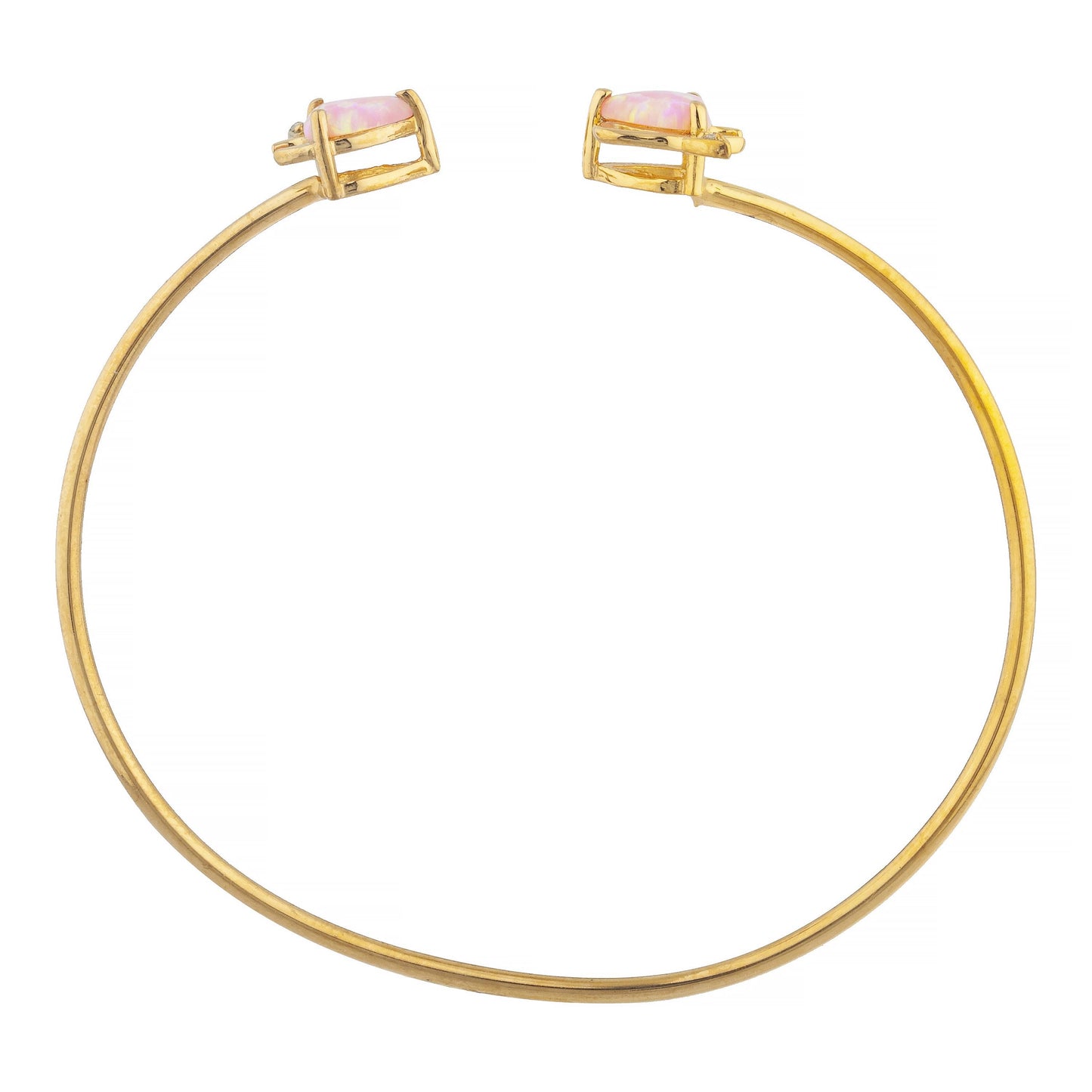 14Kt Gold Pink Opal & Diamond Devil Heart Bangle Bracelet