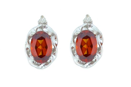 1 Ct Garnet & Diamond Oval Stud Earrings .925 Sterling Silver