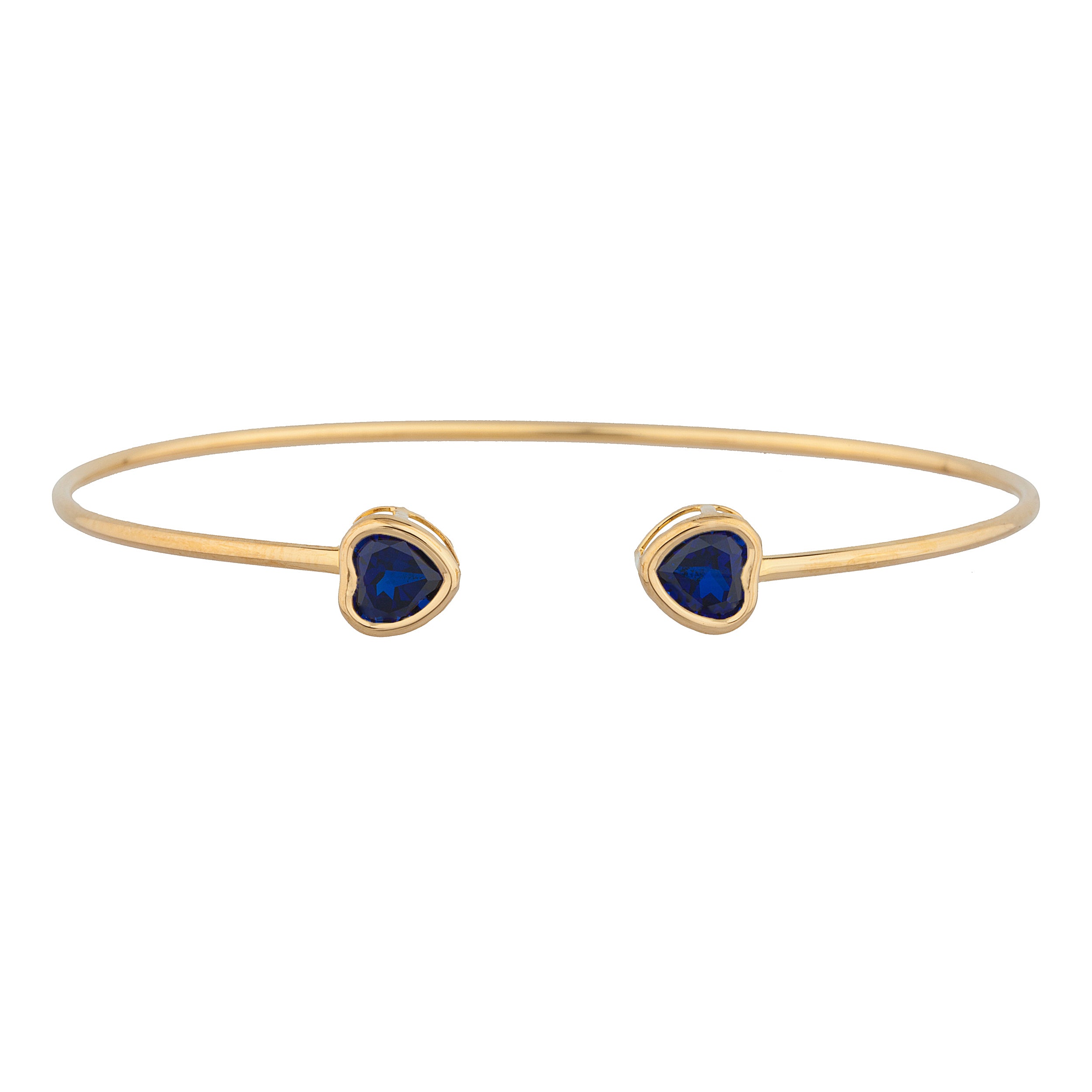 14Kt Gold Blue Sapphire Heart Bezel Bangle Bracelet
