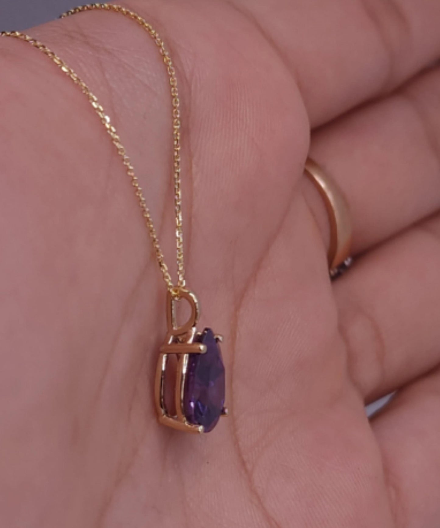 14Kt Gold Amethyst Teardrop Pendant Necklace