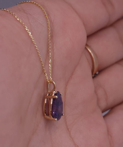 14Kt Gold Amethyst Teardrop Pendant Necklace