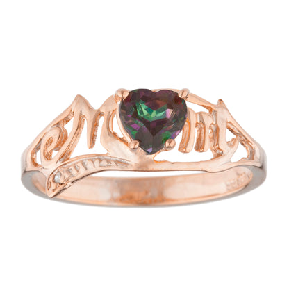 14Kt Gold Natural Mystic Topaz & Diamond Heart Mom Ring