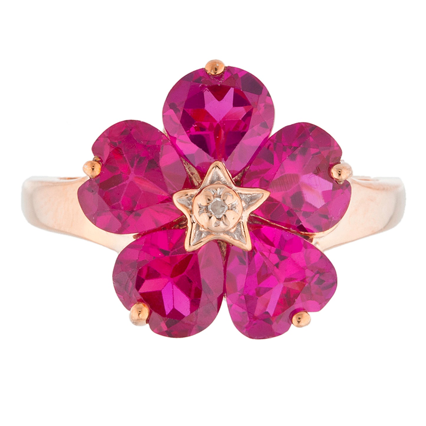 14Kt Gold Created Ruby & Diamond Heart Flower Design Ring