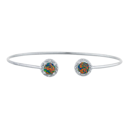 Black Opal & Diamond Round Bangle Bracelet .925 Sterling Silver