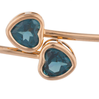 14Kt Rose Gold Plated London Blue Topaz Heart Bezel Bangle Bracelet