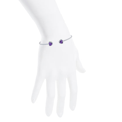 2 Ct Amethyst Heart Bezel Bangle Bracelet .925 Sterling Silver