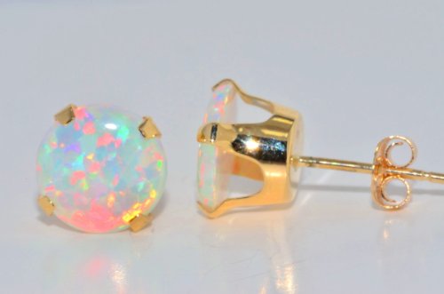 14kt Yellow Gold Opal Round Stud Earrings