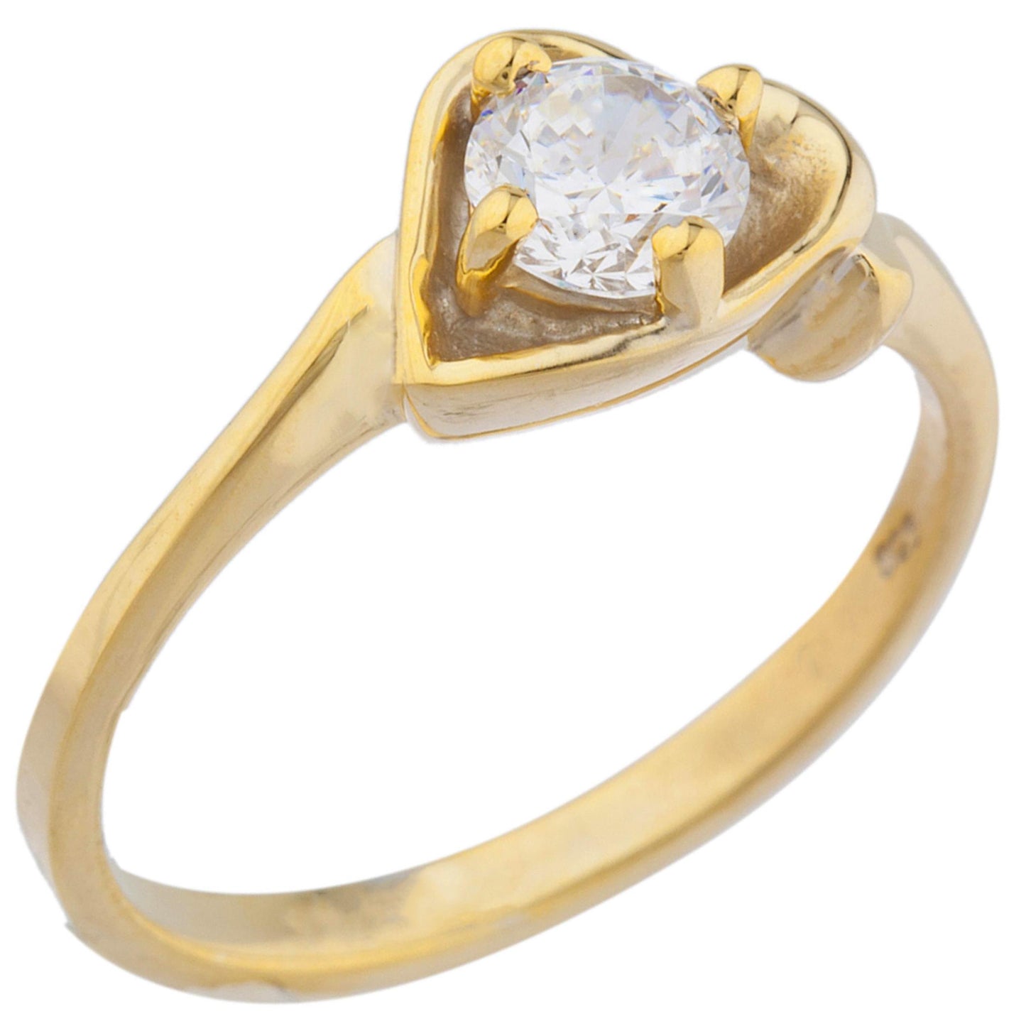 14Kt Gold White Sapphire Round Heart Ring