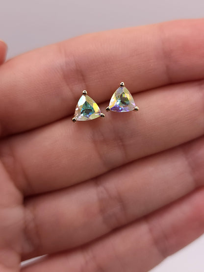 14Kt Gold Natural Mercury Mist Mystic Topaz Trillion Stud Earrings