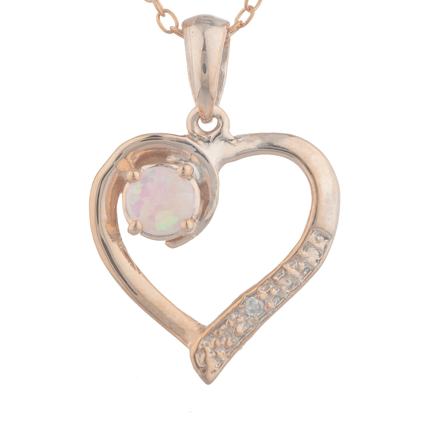 14Kt Rose Gold Plated Pink Opal & Diamond Heart Pendant