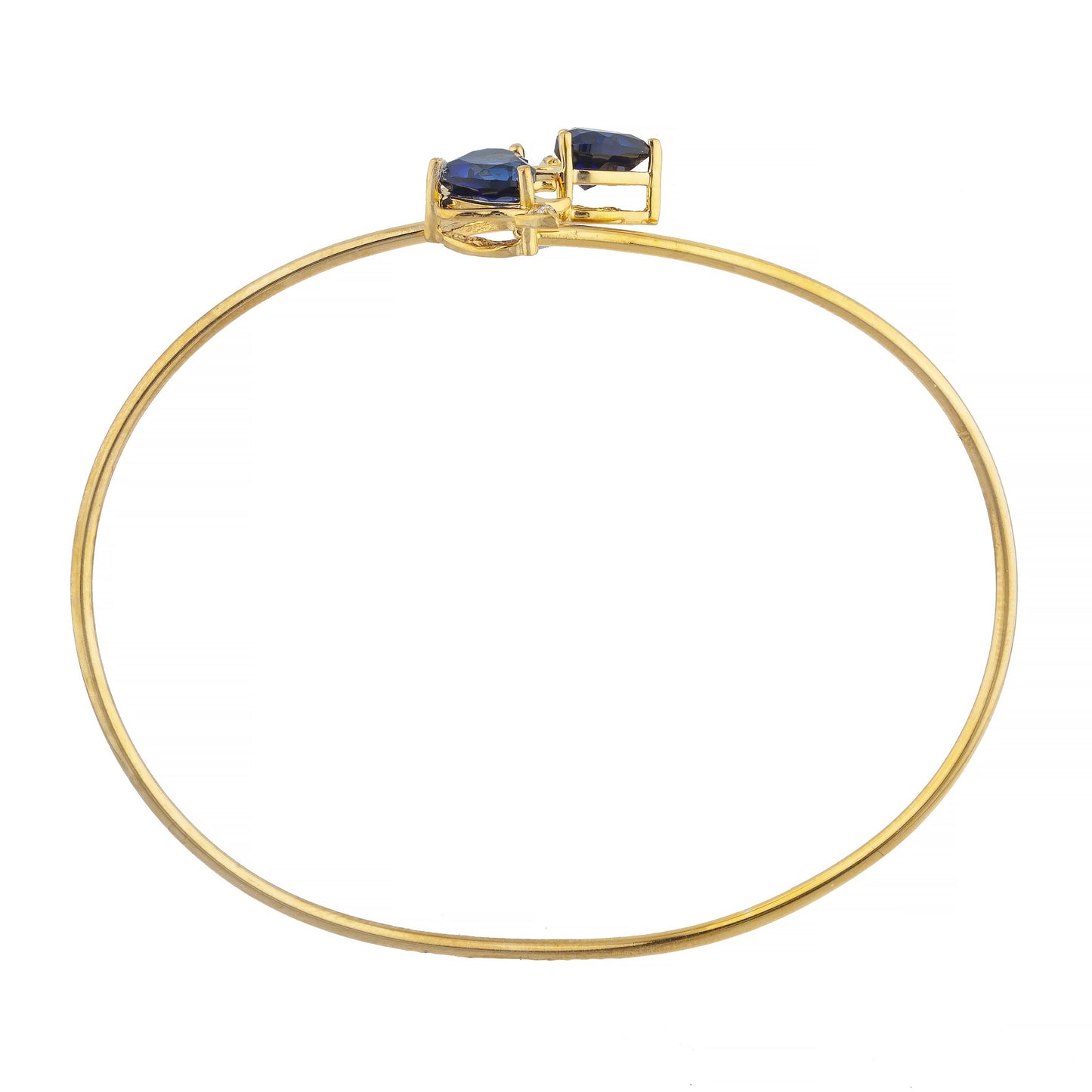 Blue Sapphire & Diamond Devil Heart Bangle Bracelet 14Kt Yellow Gold Rose Gold Silver