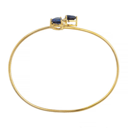 Blue Sapphire & Diamond Devil Heart Bangle Bracelet 14Kt Yellow Gold Rose Gold Silver