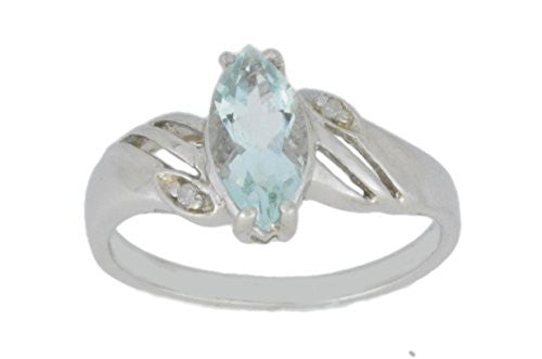 1 Ct Aquamarine & Diamond Marquise Ring .925 Sterling Silver Rhodium Finish