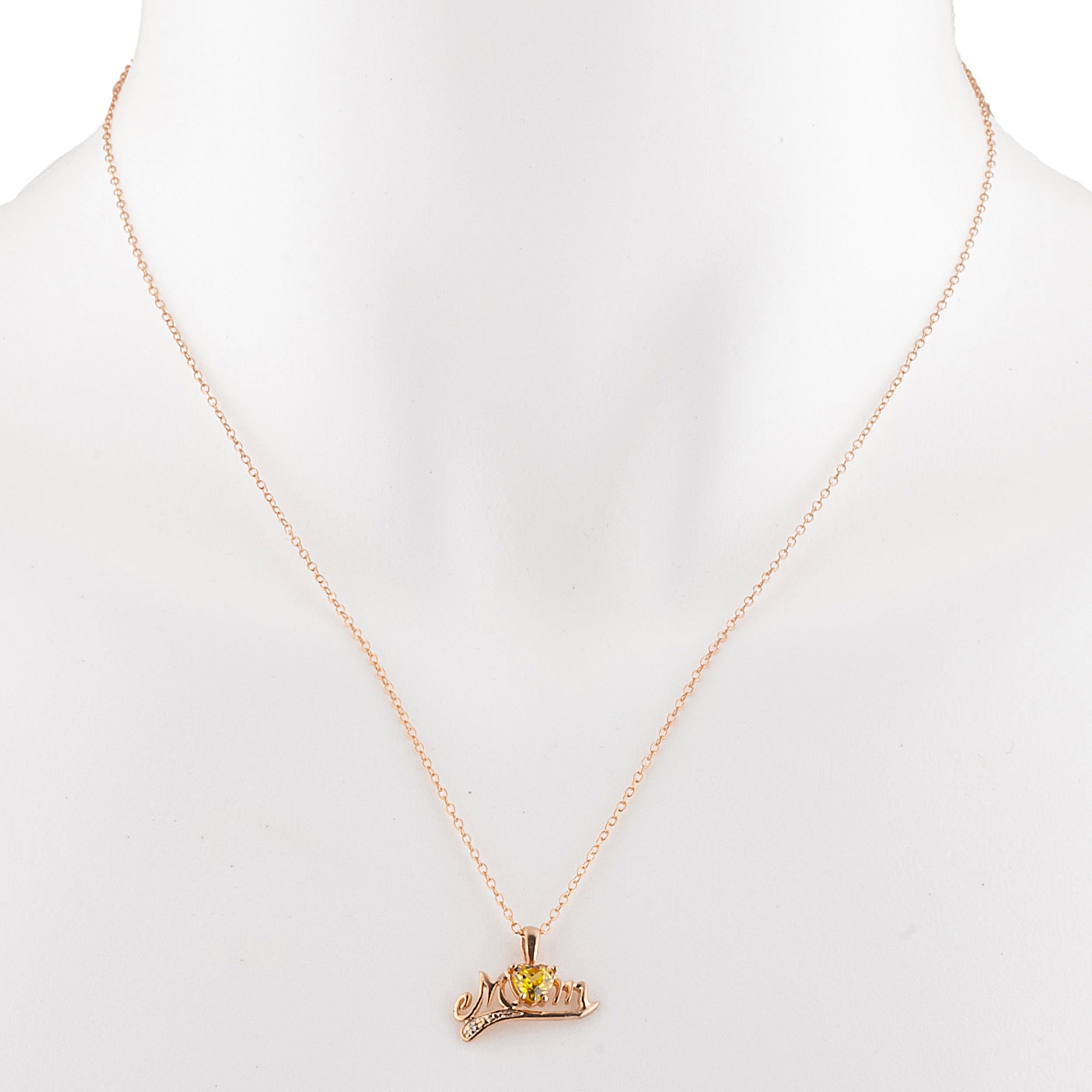 14Kt Gold Yellow Citrine & Diamond Heart Mom Pendant Necklace