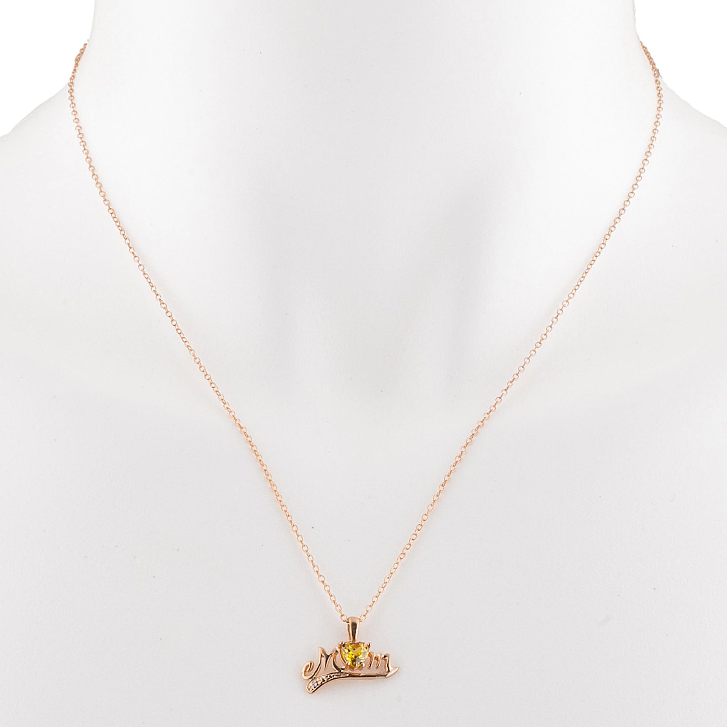 14Kt Gold Yellow Citrine & Diamond Heart Mom Pendant Necklace