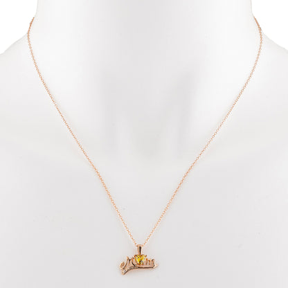 14Kt Gold Yellow Citrine & Diamond Heart Mom Pendant Necklace