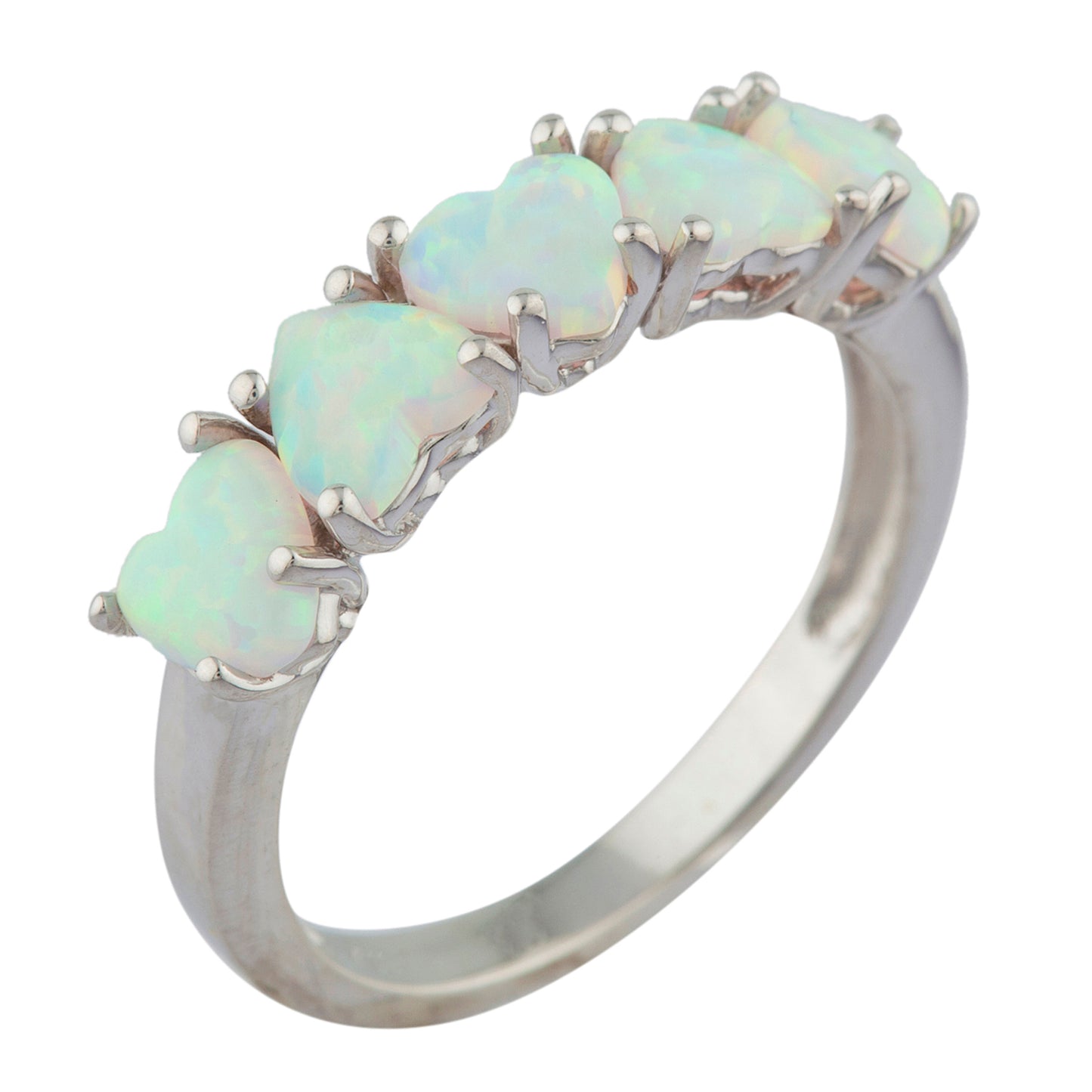 5 Hearts Opal Heart Ring .925 Sterling Silver Rhodium Finish