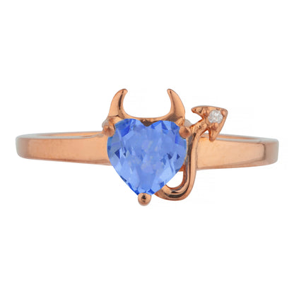 14Kt Gold Tanzanite & Diamond Devil Heart Ring