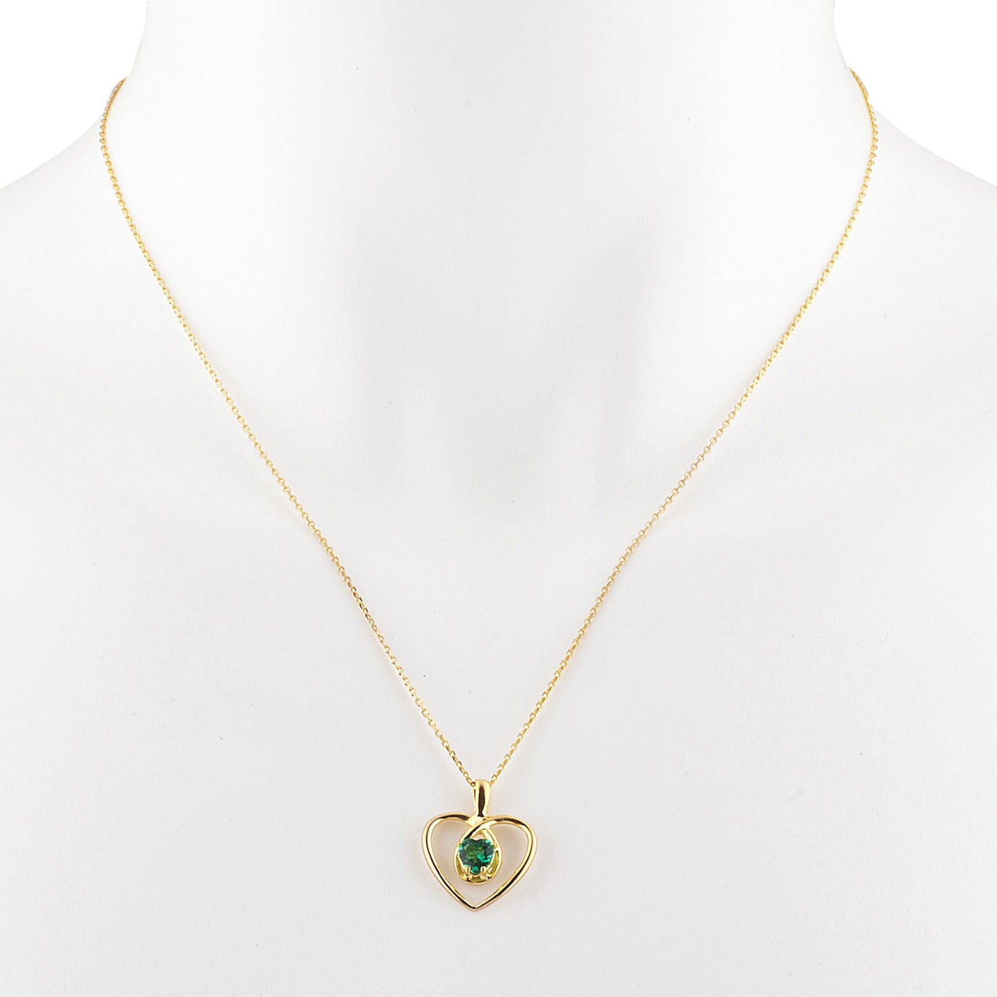 14Kt Gold Emerald Heart Design Pendant Necklace