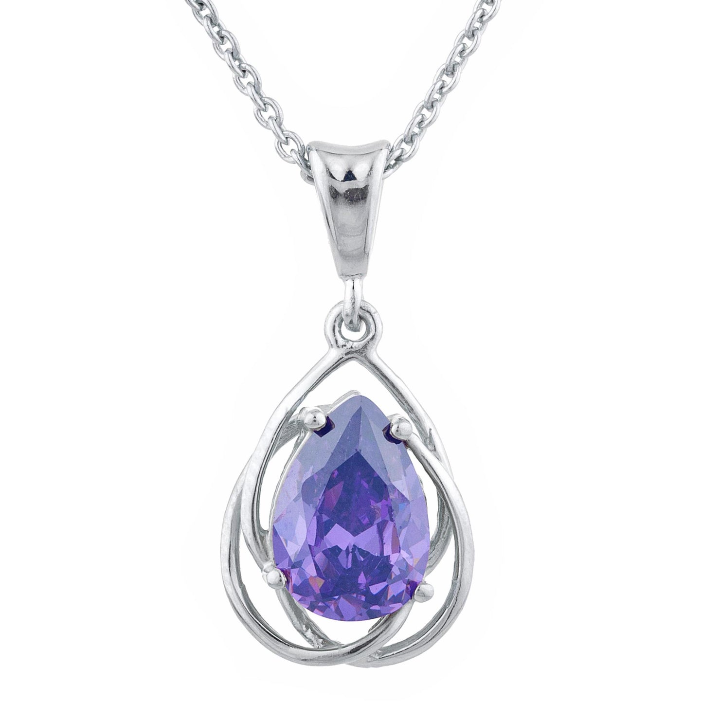 2 Ct Amethyst Pear Teardrop Design Pendant .925 Sterling Silver