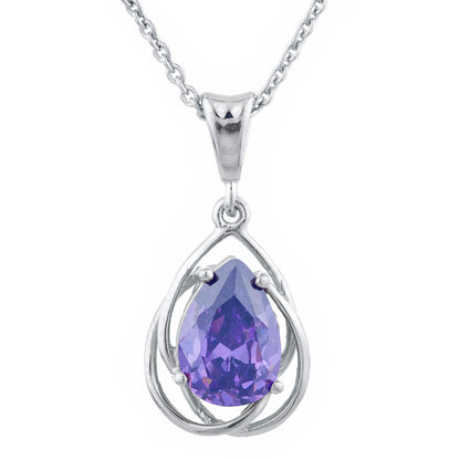 2 Ct Amethyst Pear Teardrop Design Pendant .925 Sterling Silver