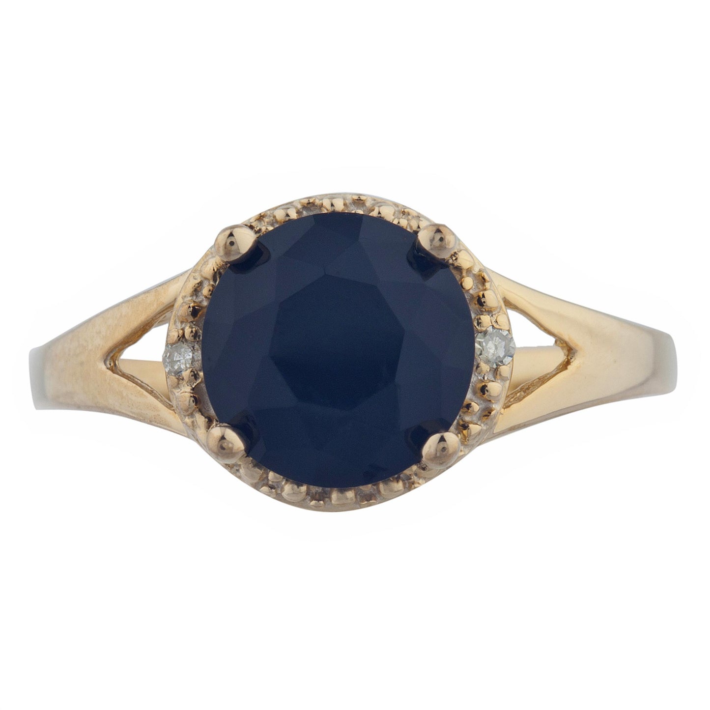 14Kt Gold 2 Ct Genuine Black Onyx & Diamond Halo Design Round Ring