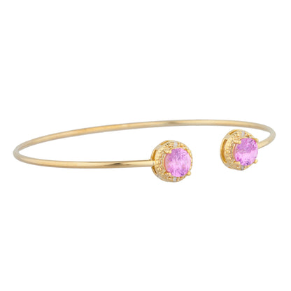 14Kt Gold Pink Sapphire & Diamond Round Bangle Bracelet