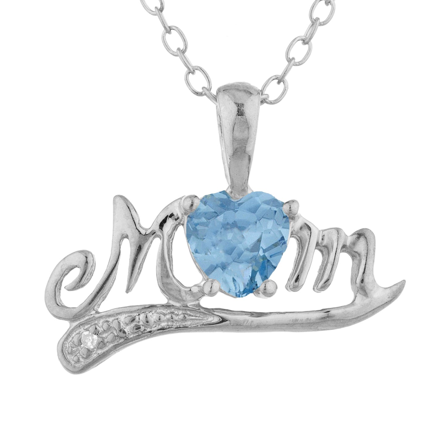 0.50 Ct Blue Topaz & Diamond Heart Mom Pendant .925 Sterling Silver