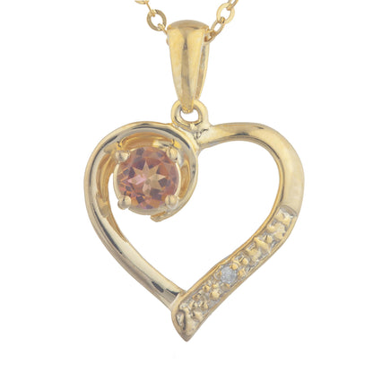 14Kt Yellow Gold Plated Natural Ecstasy Mystic Topaz & Diamond Heart Pendant