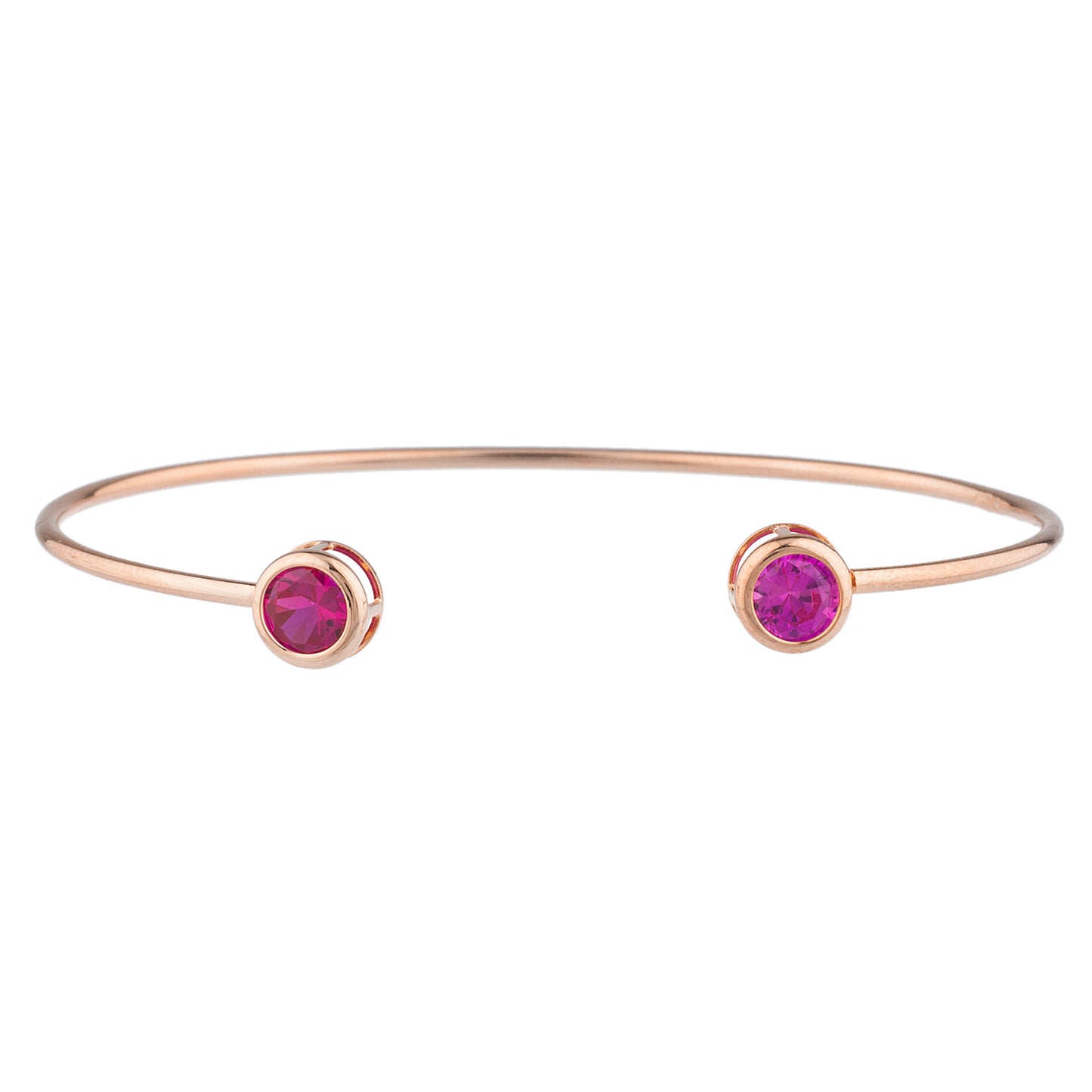 14Kt Gold Created Ruby & Pink Sapphire Round Bezel Bangle Bracelet