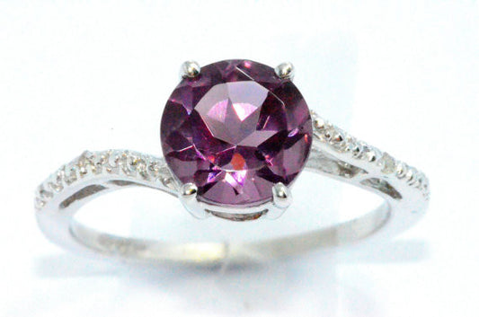 1.5 Ct Alexandrite & Diamond Round Ring .925 Sterling Silver Rhodium Finish