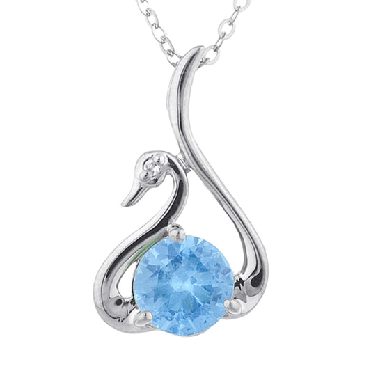 Blue Topaz & Diamond Swan Pendant .925 Sterling Silver