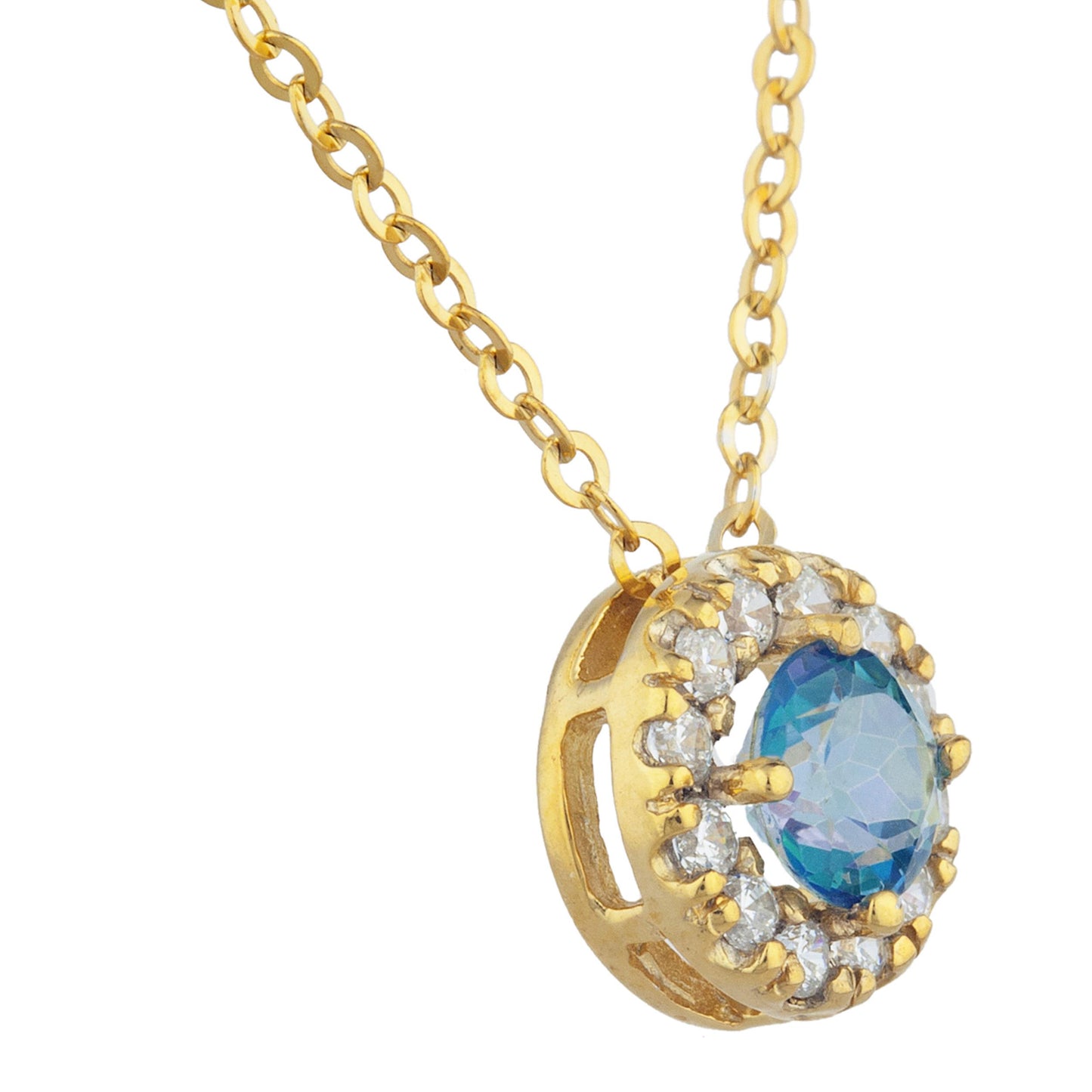 14Kt Gold 0.50 Ct Natural Blue Mystic Topaz Halo Design Pendant Necklace