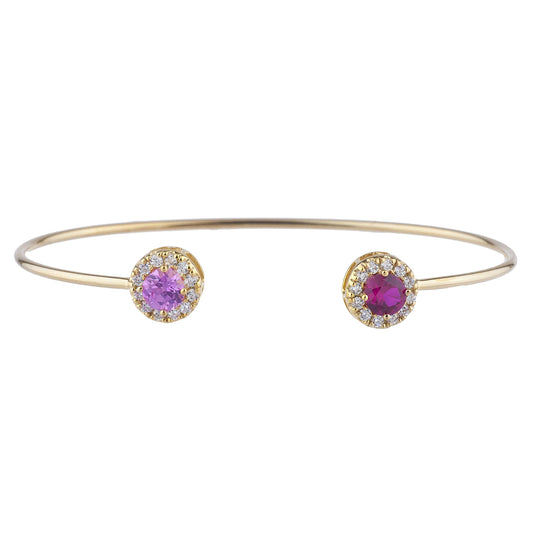 1 Ct Pink Sapphire & Ruby Halo Design Round Bangle Bracelet 14Kt Yellow Gold Rose Gold Silver