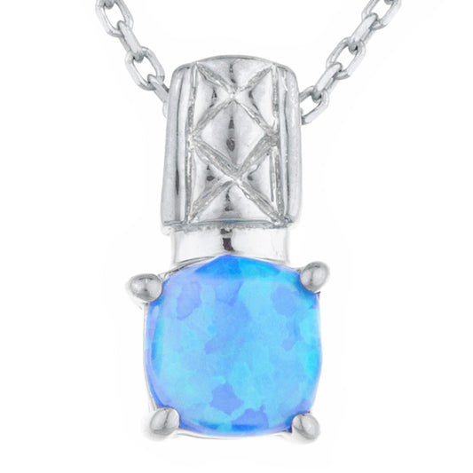 Blue Opal Round Design Pendant .925 Sterling Silver