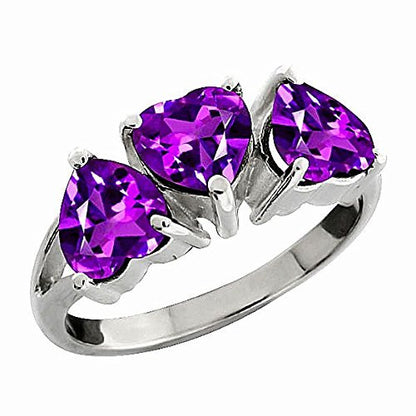 3 Ct Amethyst Heart Ring .925 Sterling Silver Rhodium Finish