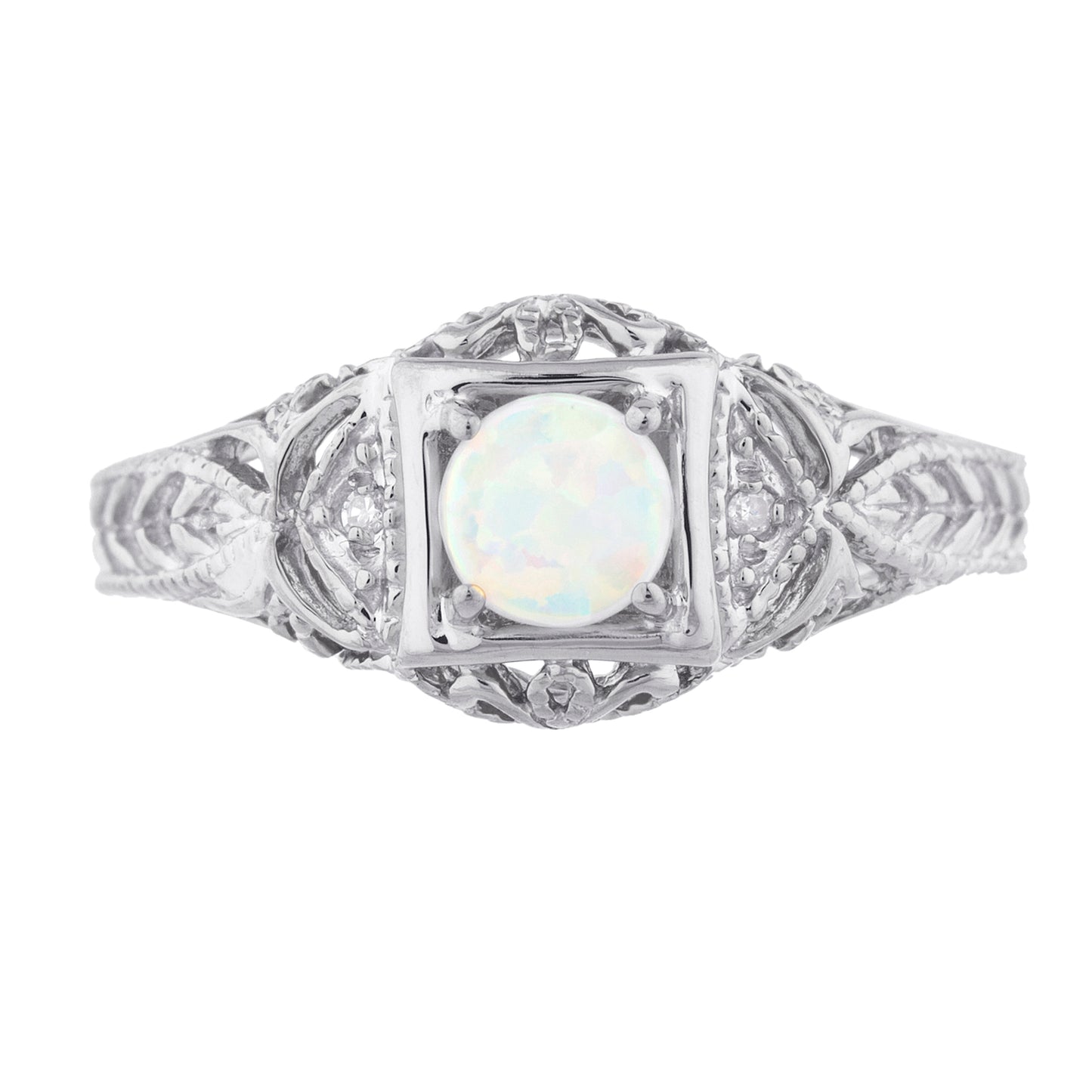 14Kt Gold Opal & Diamond Design Round Ring