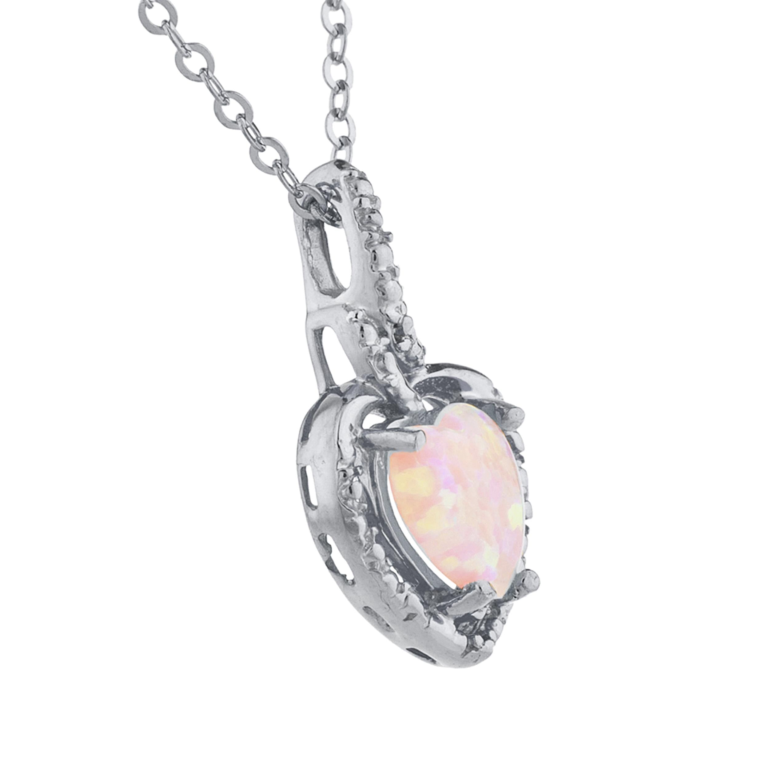 14Kt Gold Pink Opal Heart Design Pendant Necklace