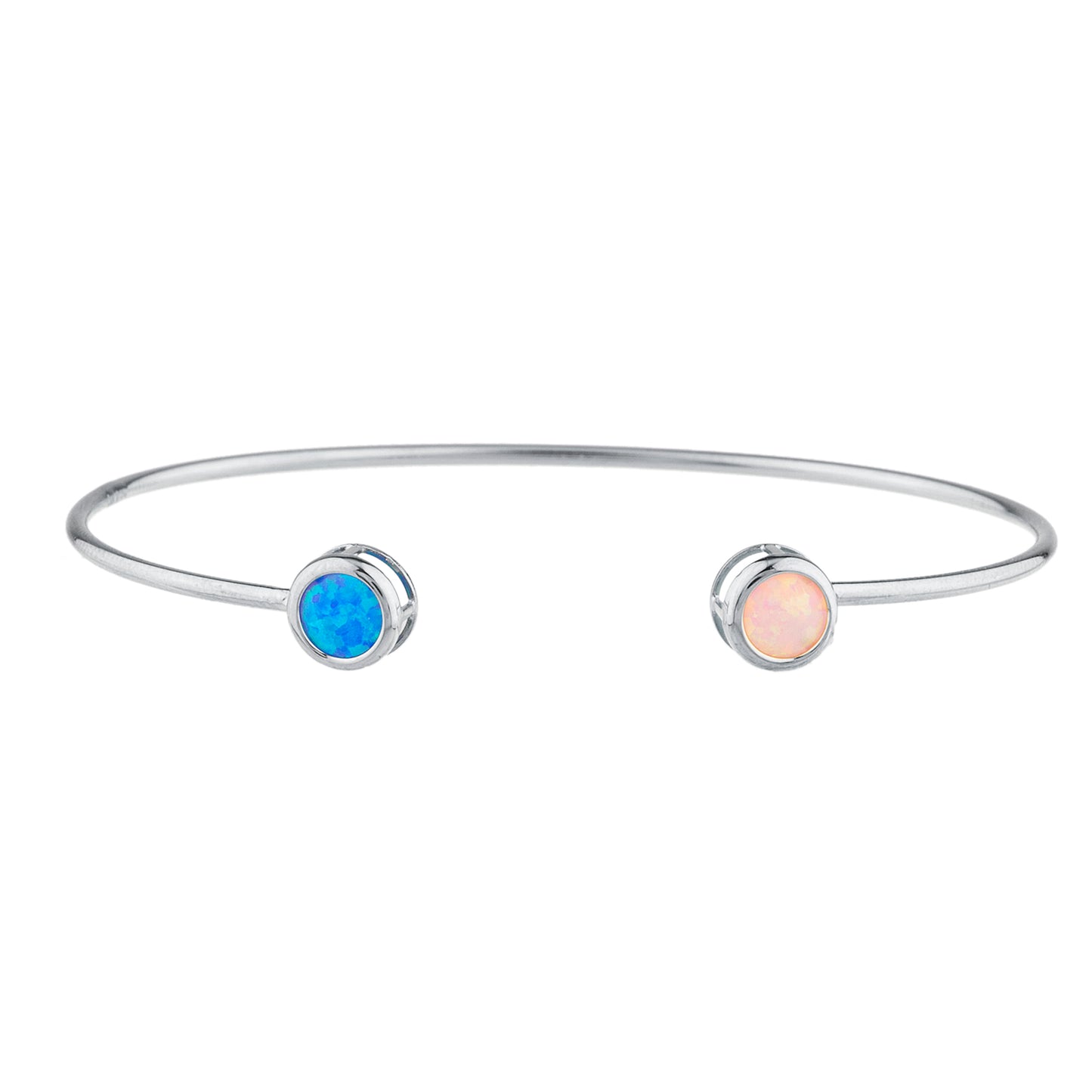 14Kt Gold Blue & Pink Opal Round Bezel Bangle Bracelet