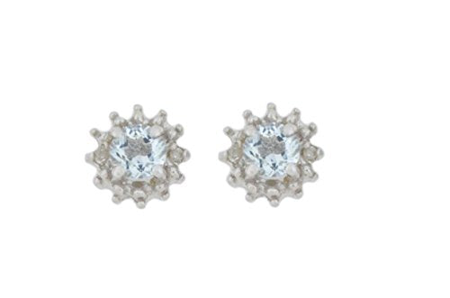 0.50 Ct Genuine Aquamarine & Diamond Stud Earrings .925 Sterling Silver