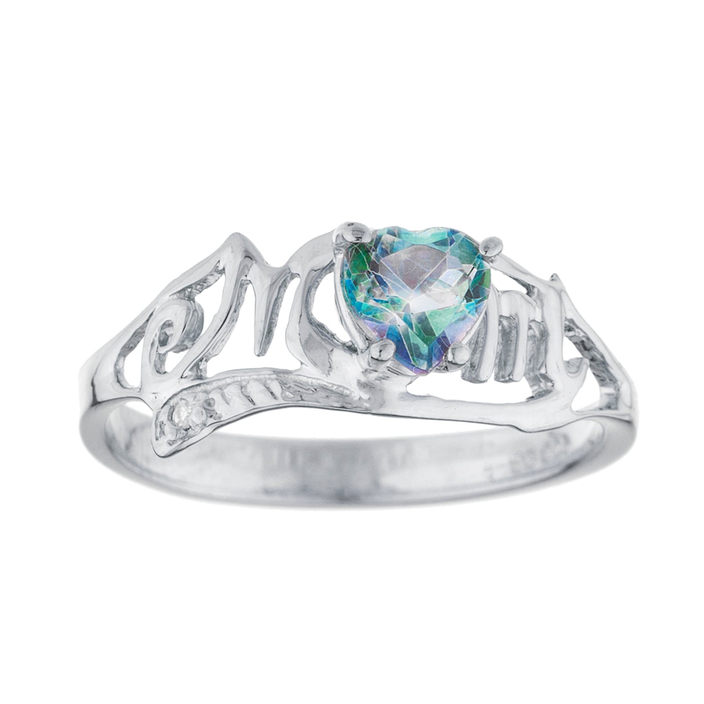 14Kt Gold Natural Blue Mystic Topaz & Diamond Heart Mom Ring