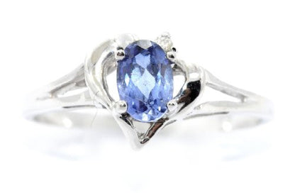 0.50 Ct Tanzanite & Diamond Oval Heart Ring .925 Sterling Silver Rhodium Finish