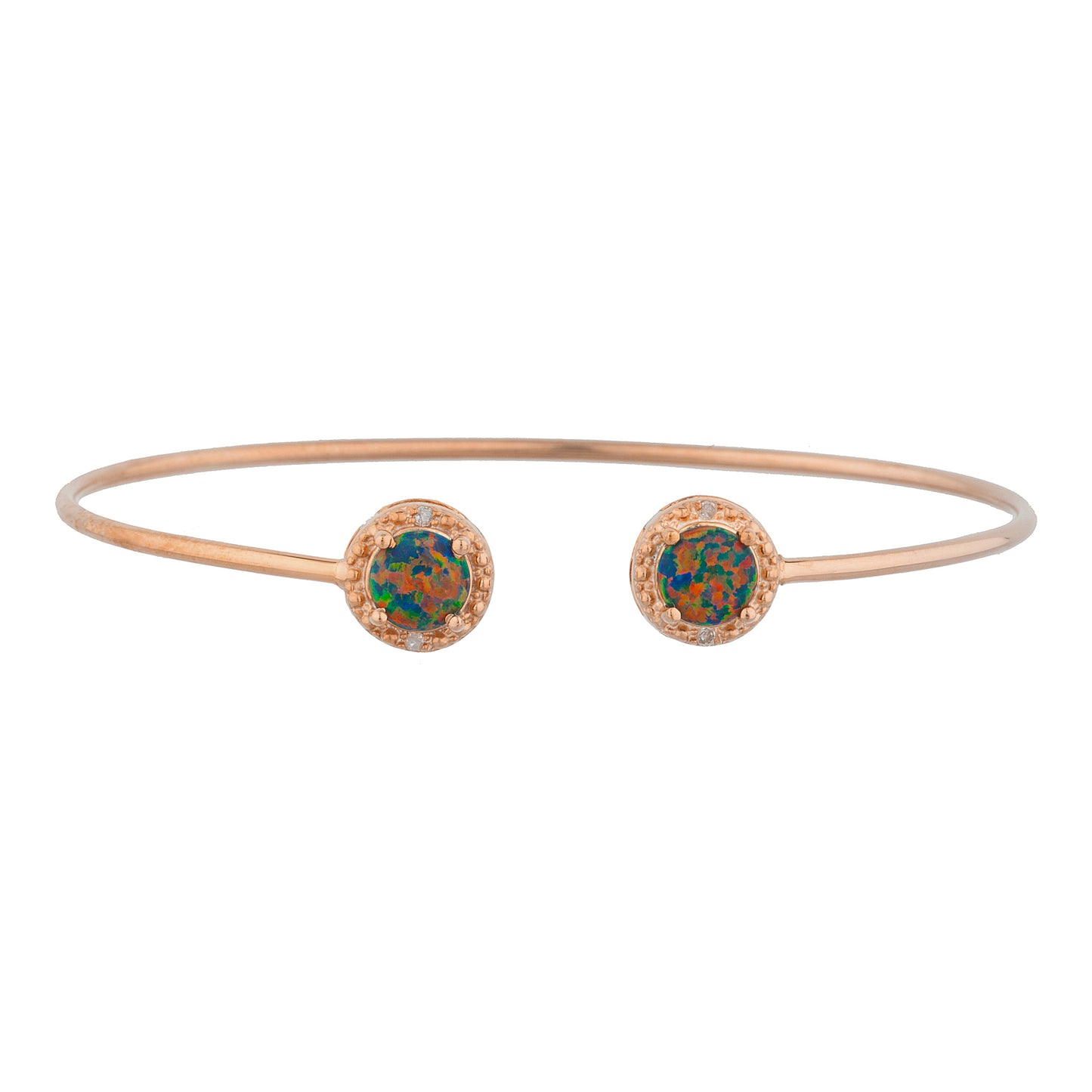 14Kt Gold Black Opal & Diamond Round Bangle Bracelet