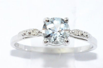 1 Ct Genuine Aquamarine & Diamond Round Ring .925 Sterling Silver Rhodium Finish