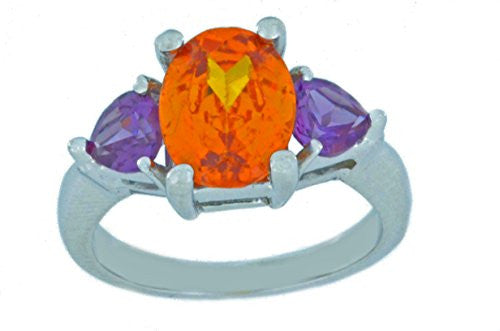 4 Ct Citrine Oval & Amethyst Heart Ring .925 Sterling Silver Rhodium Finish