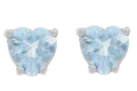 14Kt White Gold Genuine Aquamarine Heart Stud Earrings