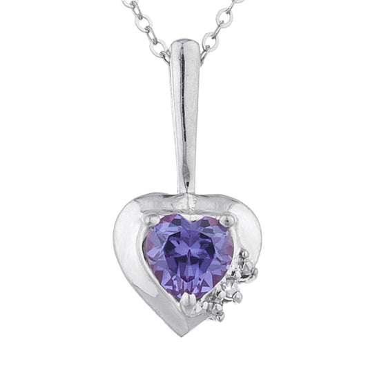 Alexandrite & Diamond Heart Pendant .925 Sterling Silver