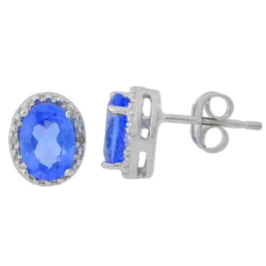 2 Ct Tanzanite Oval Diamond Stud Earrings .925 Sterling Silver