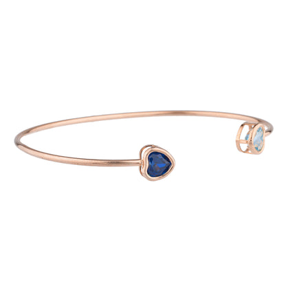 14Kt Gold Blue Sapphire & Blue Topaz Heart Bezel Bangle Bracelet