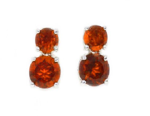 3 Ct Orange Citrine Round Double Stud Earrings .925 Sterling Silver